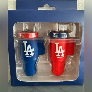 NWT World Series Champs LA  Dodgers Colossal Tumbler 2 Pack Christmas Ornaments